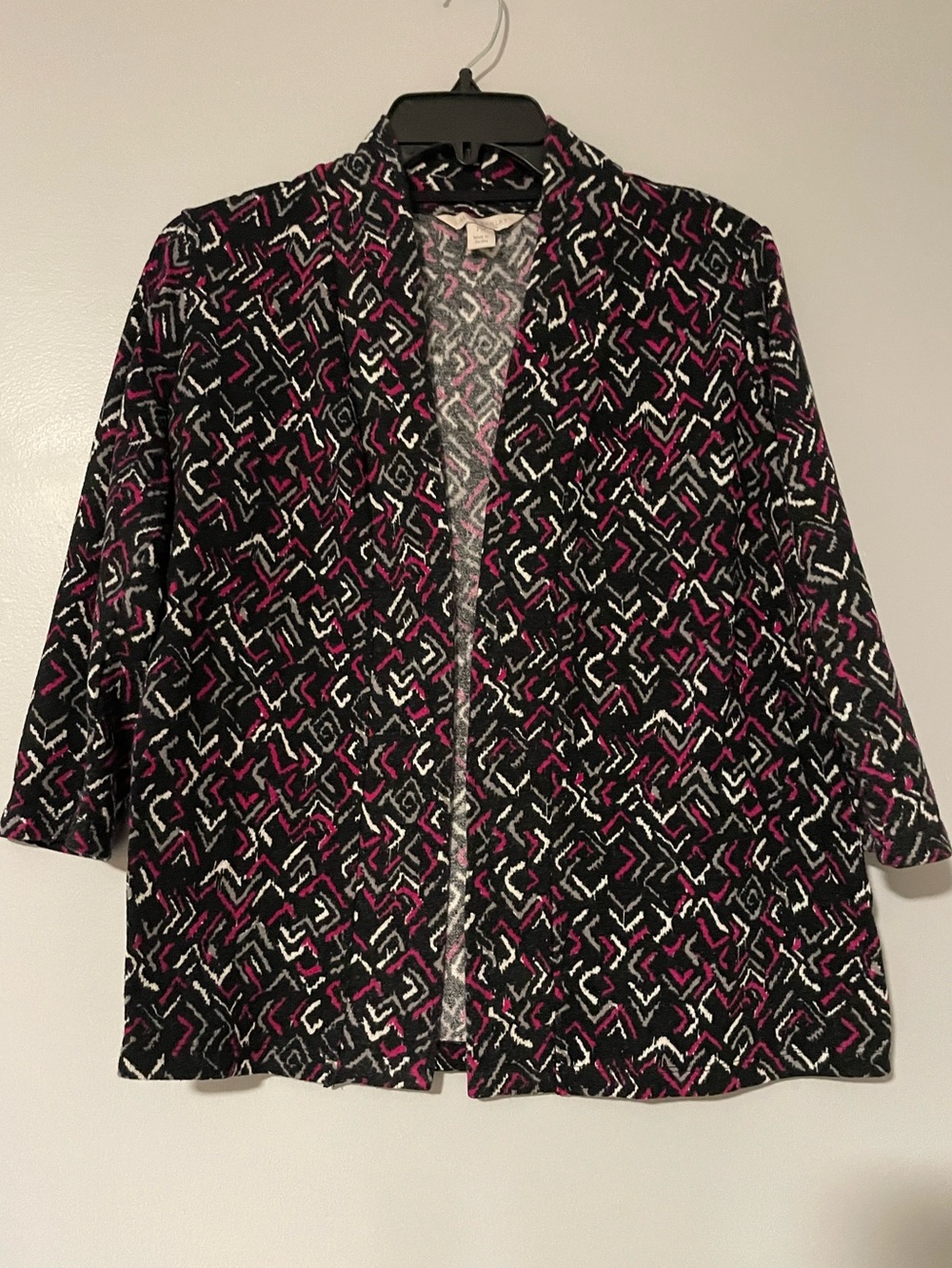 💕Laura Ashley Open Front Black & Pink Patterned Women's Cardigan